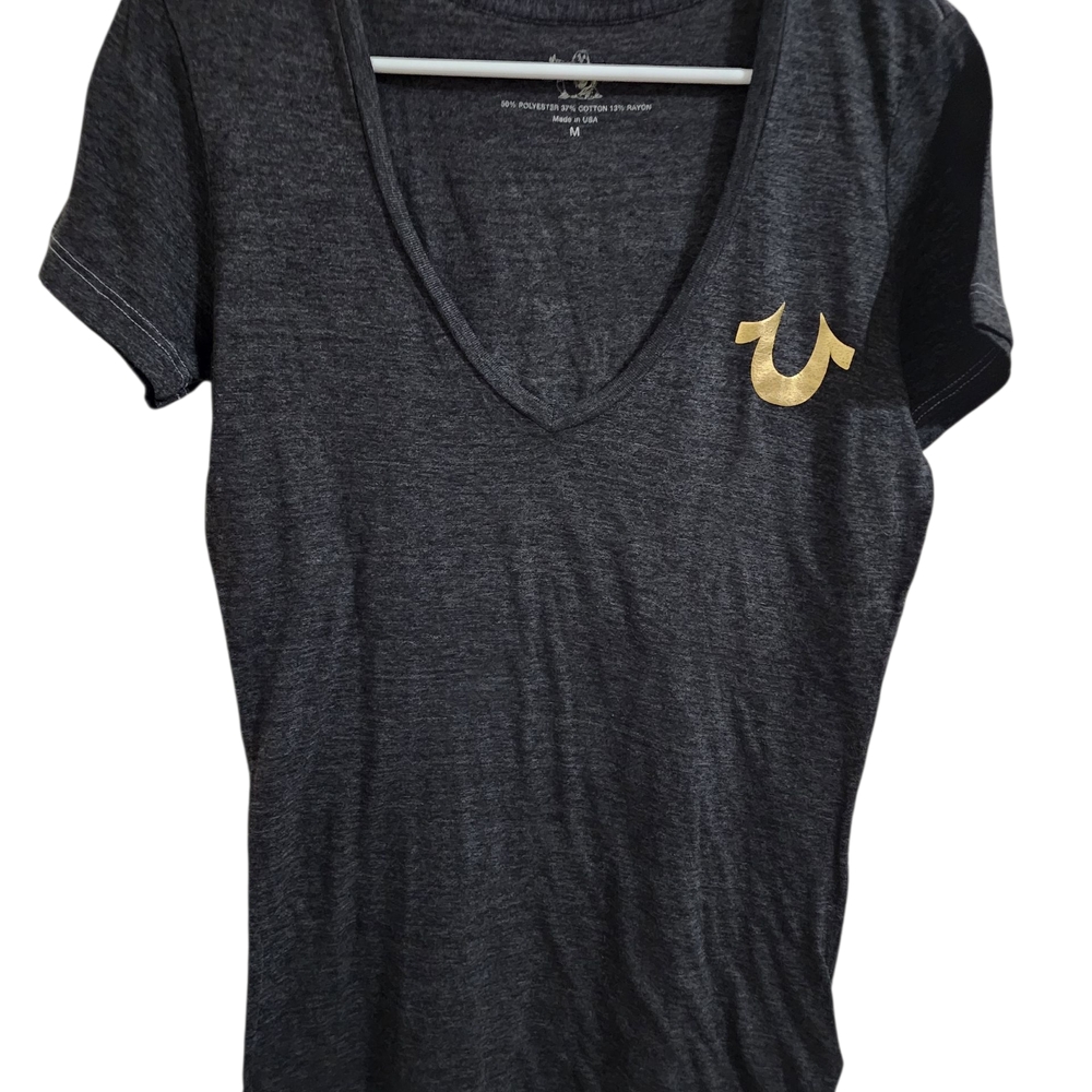 True Religion Women's Gray V-Neck T-Shirt